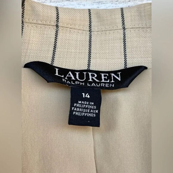 RALPH LAUREN BLACK LABEL Womens Pinstripe Work Two-Button Blazer size 14 - Picture 3 of 16